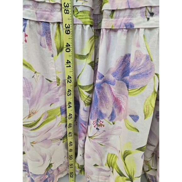 Biltmore Linen Floral V-Neck Midi Dress Romantic Lavender Cream Lined Large - Picture 7 of 10